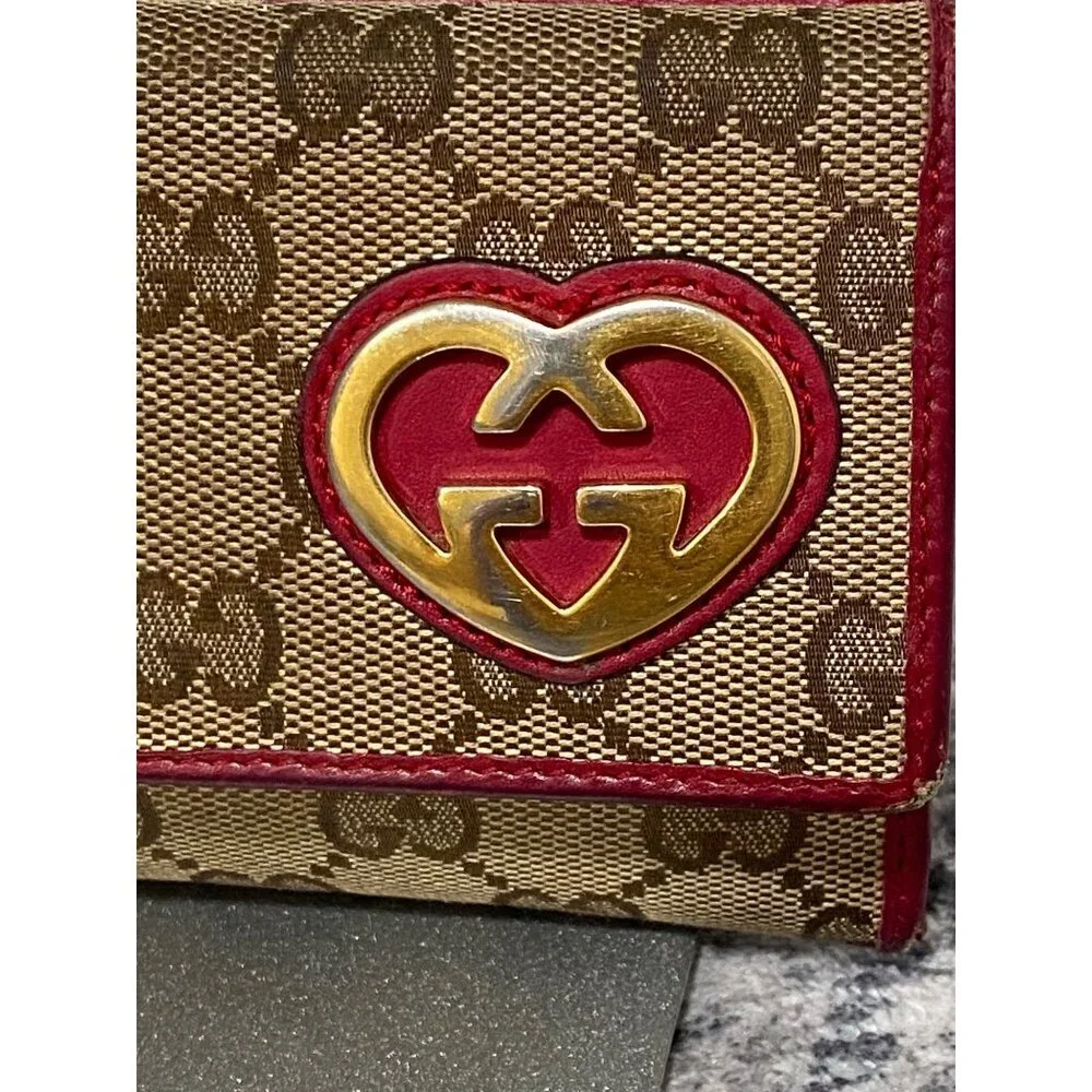 Gucci GG Monogram Lovely Heart Continental Bifold Wallet with Chain Strap - Picture 10 of 11